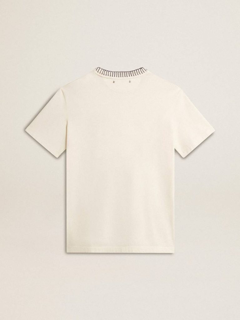 Aged White Women's Aged White Cotton T-Shirt With Hand Embroidery Women T-Shirts & Tops Golden Goose