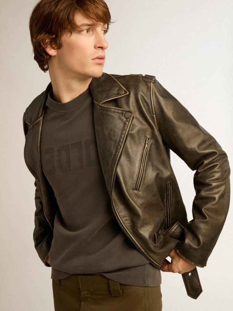 Anthracite Gray Men Golden Goose Men's Gray Sweatshirt With Logo And Distressed Treatment Sweatshirts