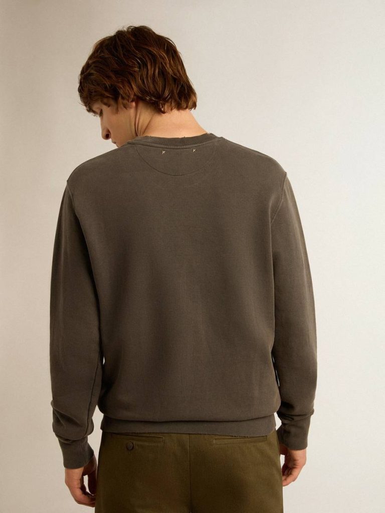 Anthracite Gray Men Golden Goose Men's Gray Sweatshirt With Logo And Distressed Treatment Sweatshirts