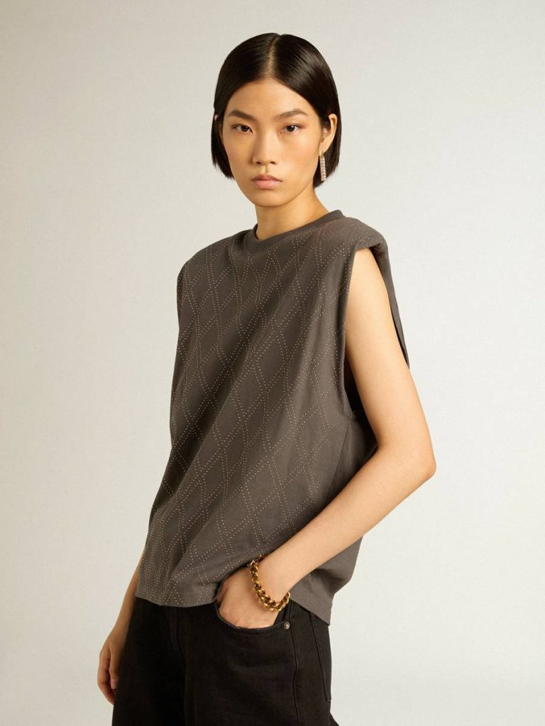 Anthracite Gray Sleeveless T-Shirt Golden Goose T-Shirts & Tops Women Anthracite Gray