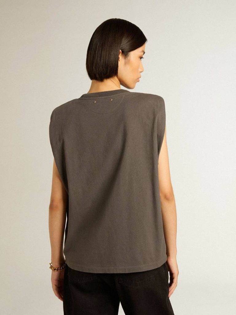Anthracite Gray Sleeveless T-Shirt Golden Goose T-Shirts & Tops Women Anthracite Gray