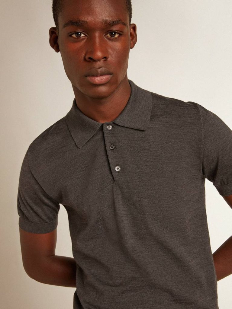 Anthracite Gray T-Shirts & Polo Shirts Men Golden Goose Men’s Short-Sleeved Polo Shirt In Gray Merino Wool