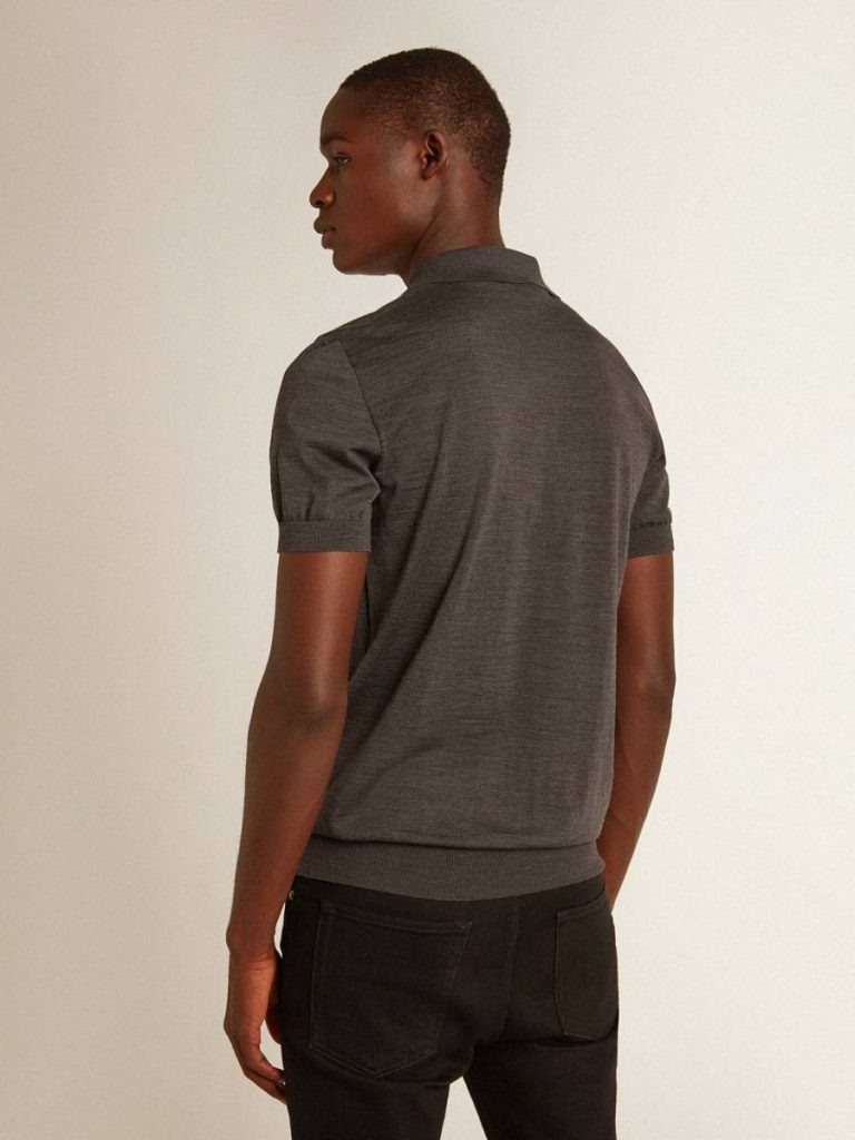 Anthracite Gray T-Shirts & Polo Shirts Men Golden Goose Men’s Short-Sleeved Polo Shirt In Gray Merino Wool
