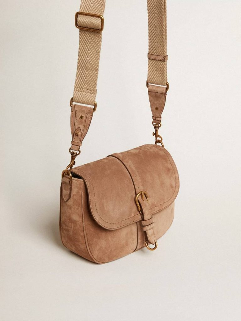 Ash Medium Sally Bag In Ash-Colored Suede With Contrasting Buckle And Shoulder Strap Women Golden Goose Crossbody Bags