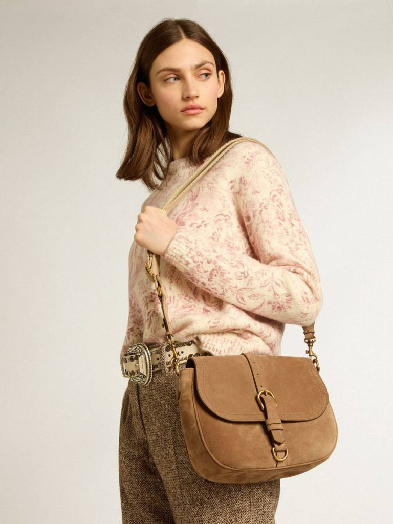 Ash Medium Sally Bag In Ash-Colored Suede With Contrasting Buckle And Shoulder Strap Women Golden Goose Crossbody Bags