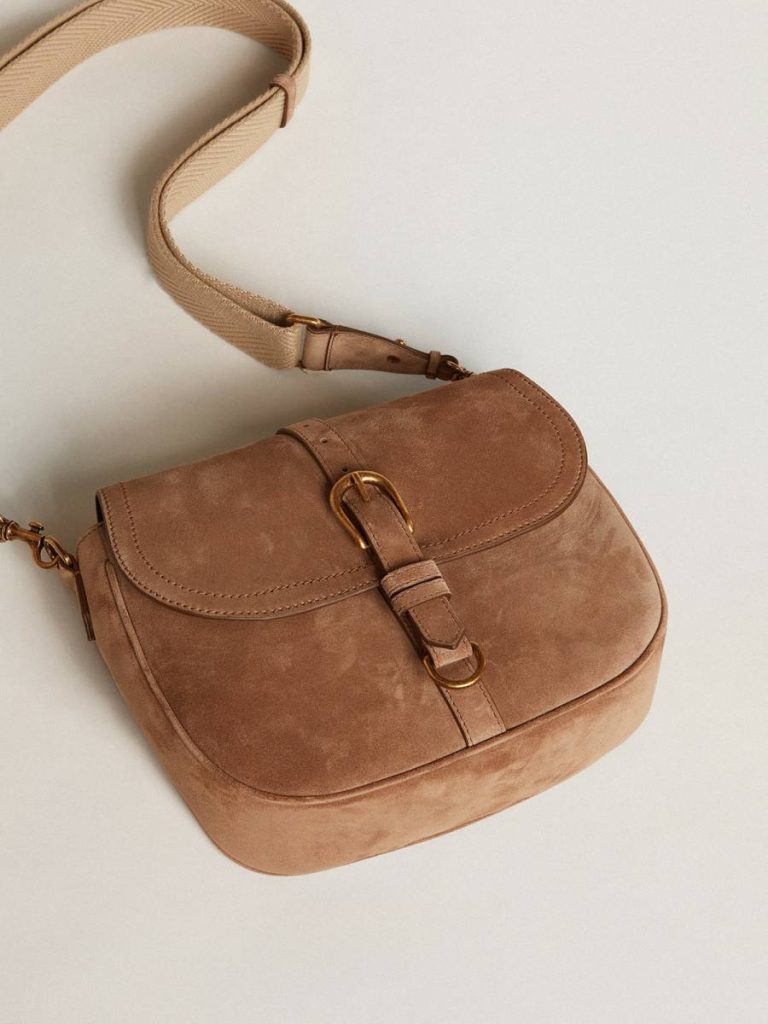 Ash Medium Sally Bag In Ash-Colored Suede With Contrasting Buckle And Shoulder Strap Women Golden Goose Crossbody Bags