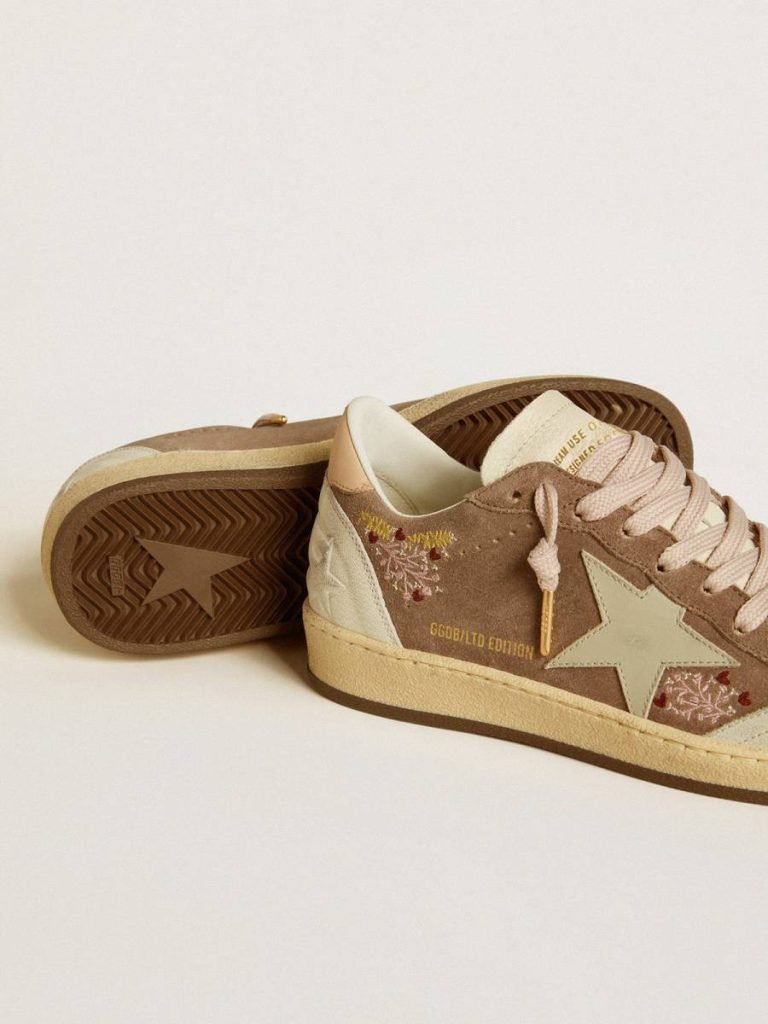 Ball Star Ball Star In Brown Suede With Leather Star And Heel Tab Women Golden Goose