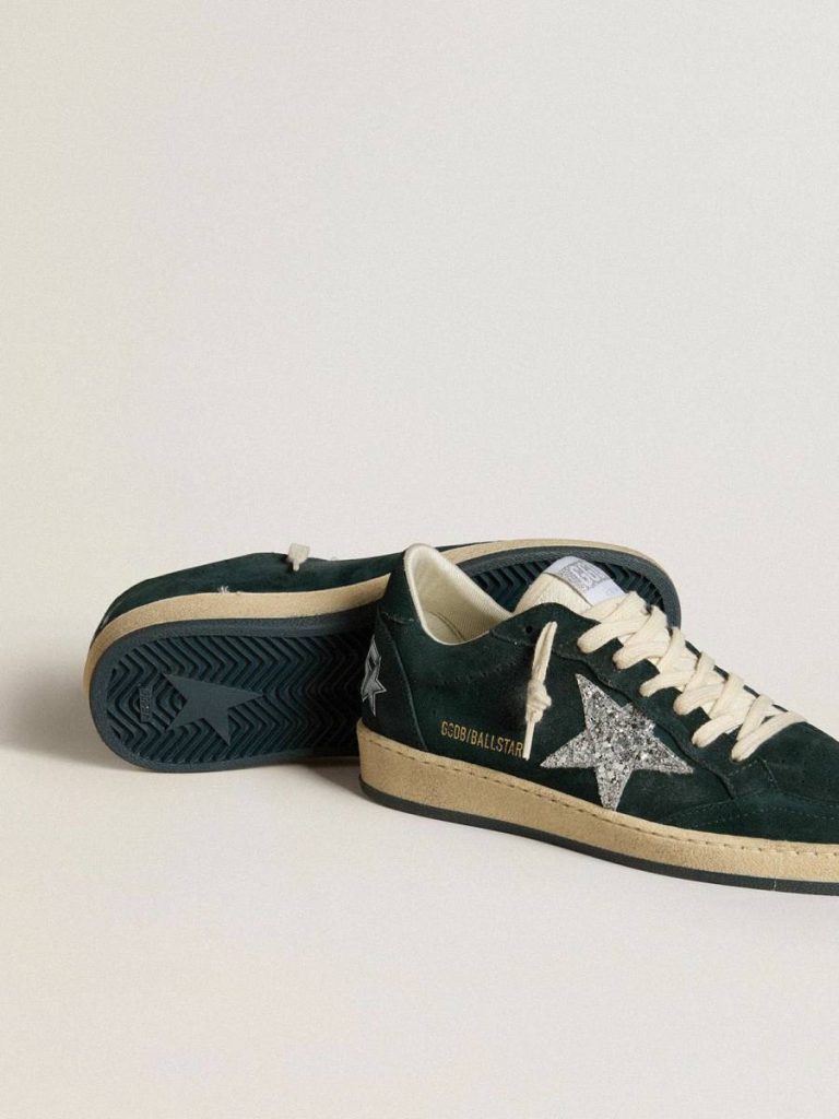 Ball Star Ball Star In Green Suede With Silver Glitter Star Golden Goose Women