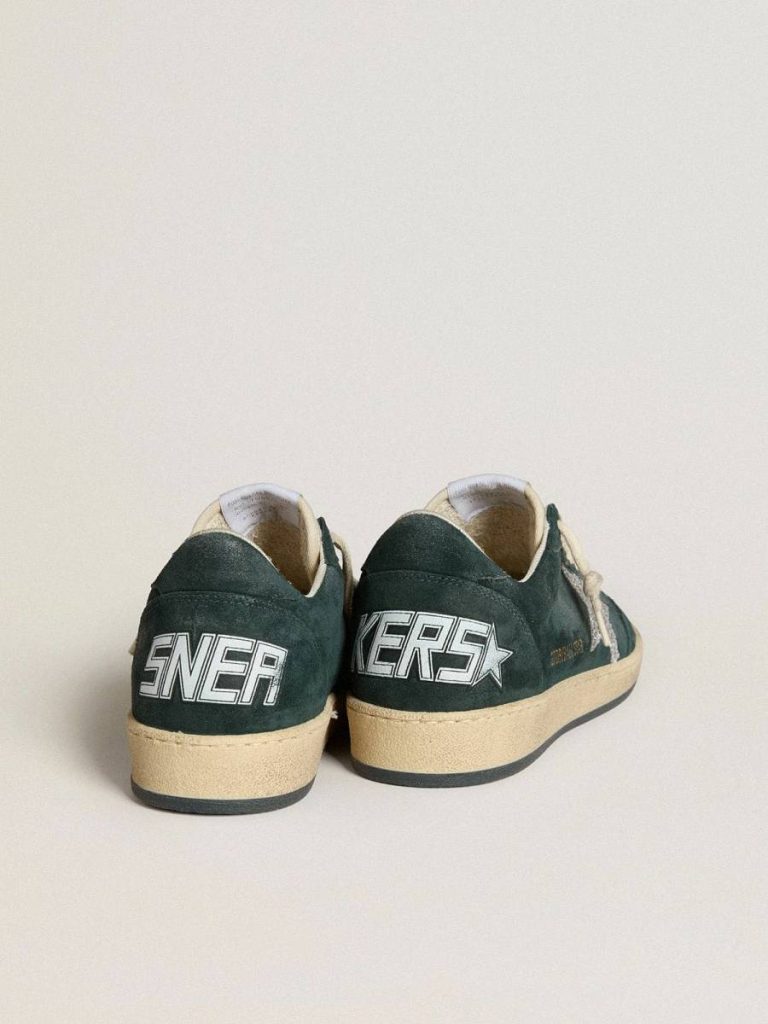 Ball Star Ball Star In Green Suede With Silver Glitter Star Golden Goose Women