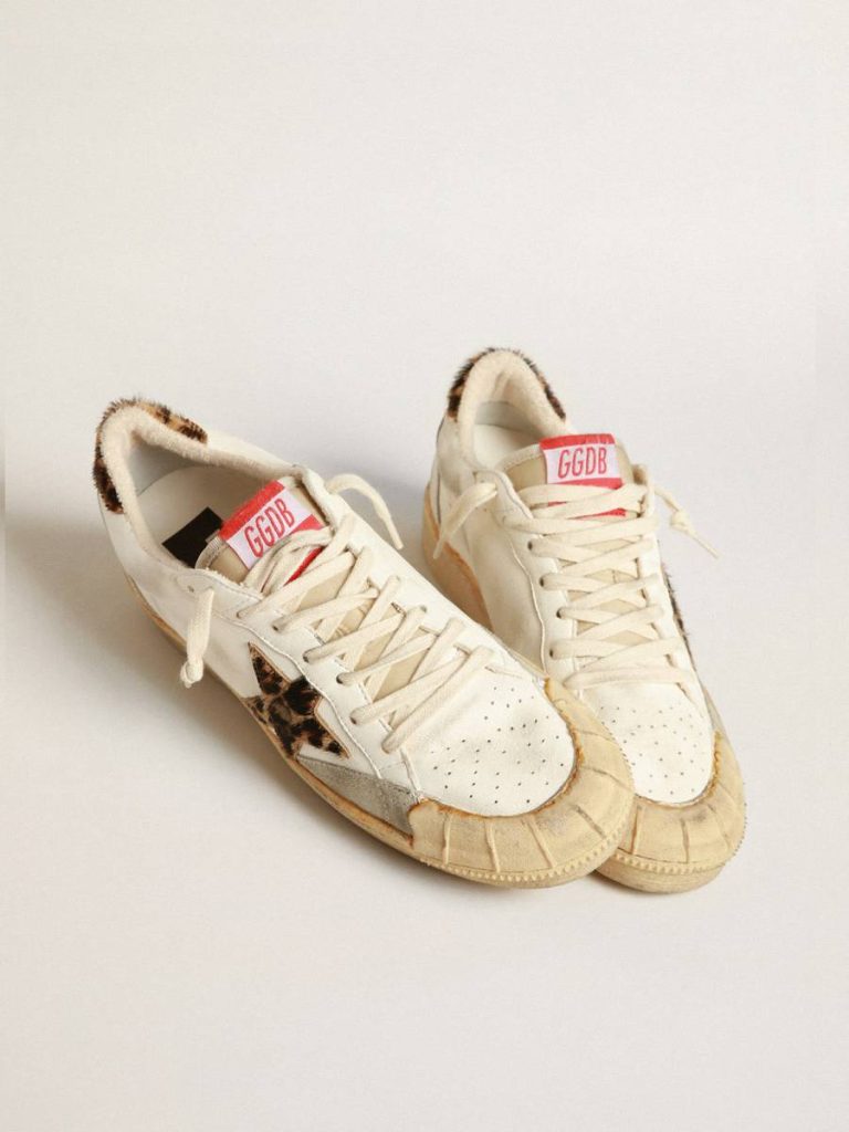 Ball Star Golden Goose Ball Star In Nappa With Leopard-Print Pony Skin Star And Heel Tab Women