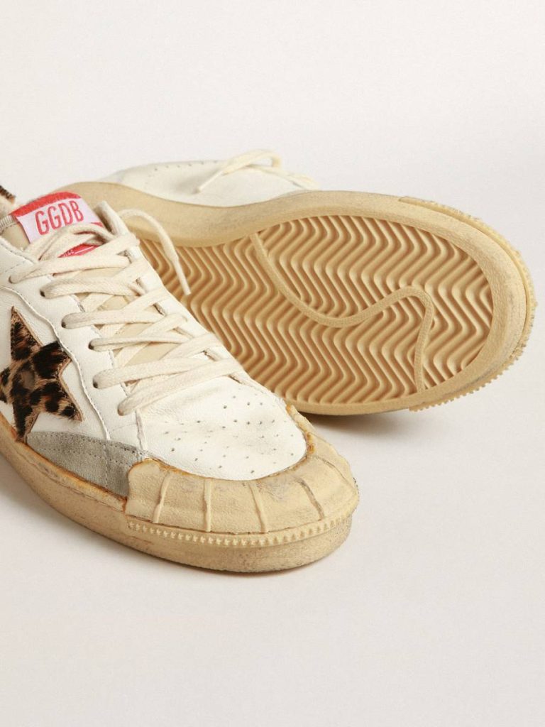 Ball Star Golden Goose Ball Star In Nappa With Leopard-Print Pony Skin Star And Heel Tab Women