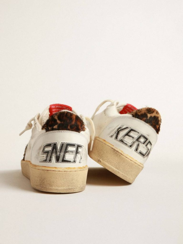 Ball Star Golden Goose Ball Star In Nappa With Leopard-Print Pony Skin Star And Heel Tab Women