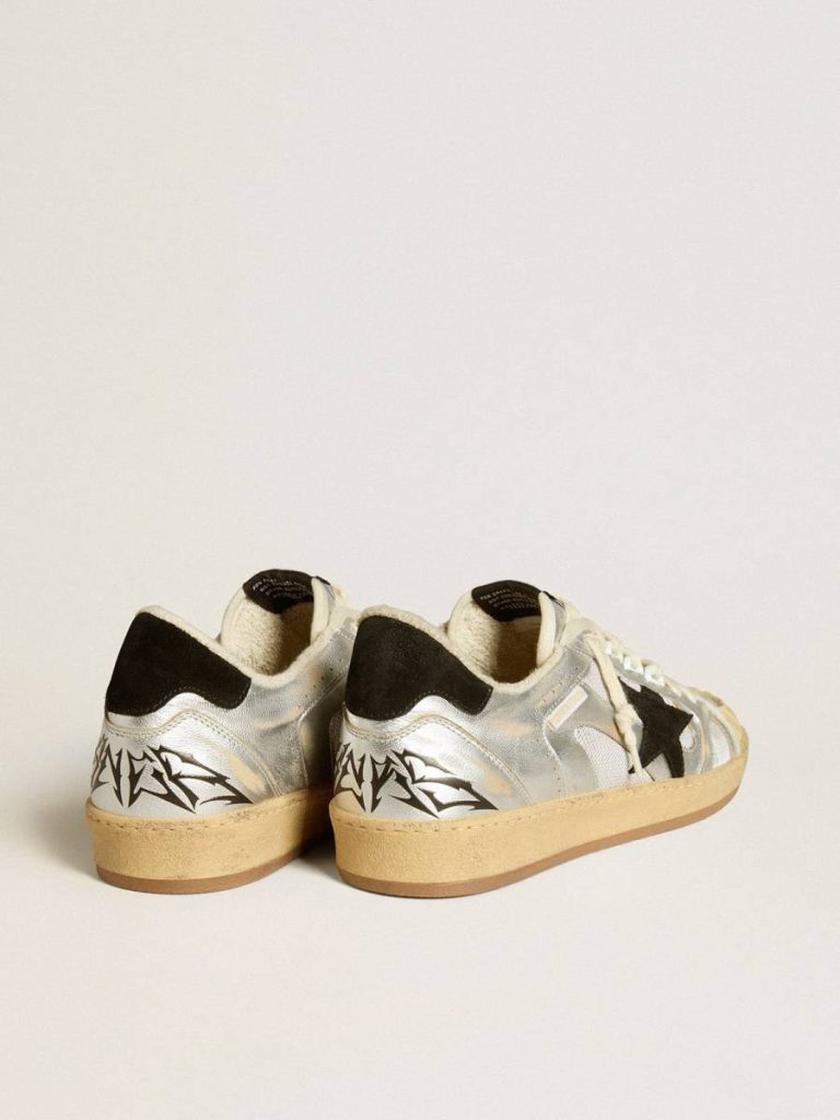 Ball Star Golden Goose Ball Star Lab In Silver Leather With Black Suede Star And Heel Tab Men
