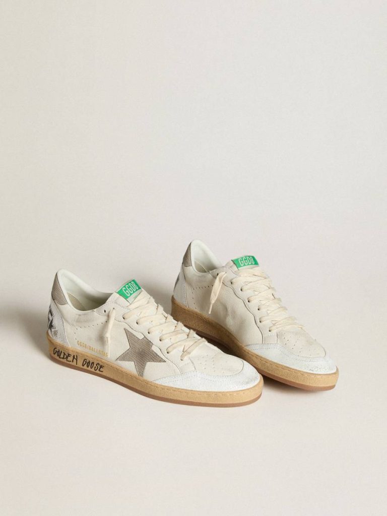 Ball Star Golden Goose Men Ball Star In Nappa Leather With Gray Nubuck Star And Heel Tab