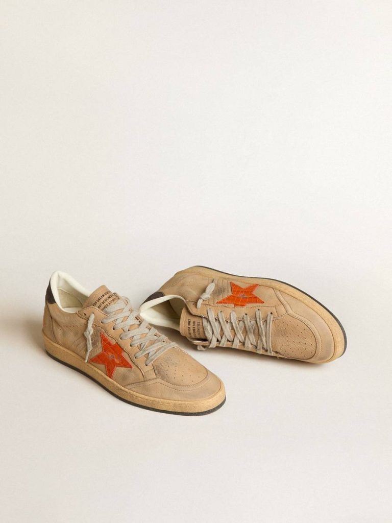 Ball Star In Beige Nubuck With Croc-Print Leather Star And Nubuck Heel Tab Golden Goose Ball Star Men