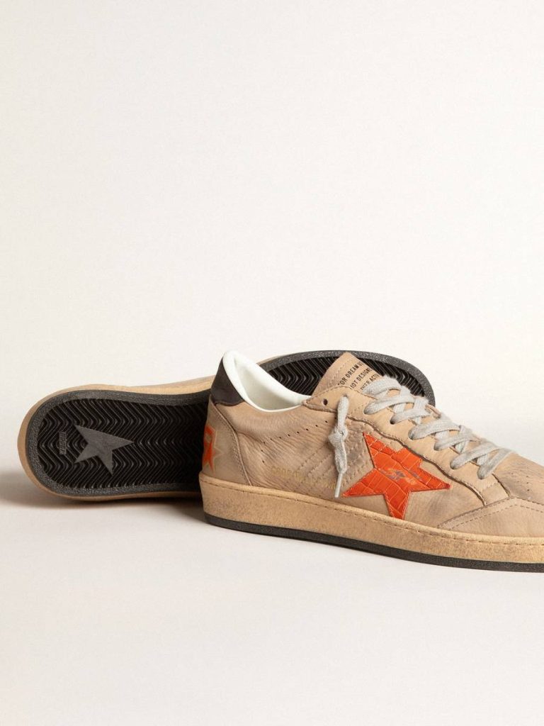 Ball Star In Beige Nubuck With Croc-Print Leather Star And Nubuck Heel Tab Golden Goose Ball Star Men
