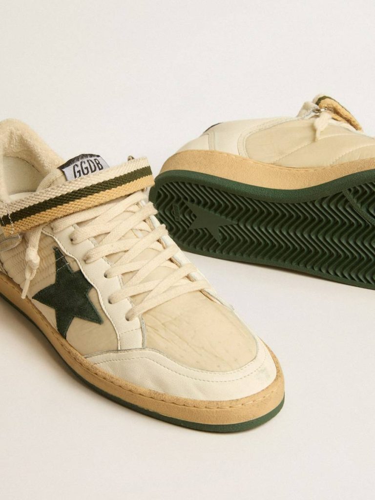 Ball Star In Nylon And Nappa With Green Suede Star And Heel Tab Ball Star Golden Goose Men