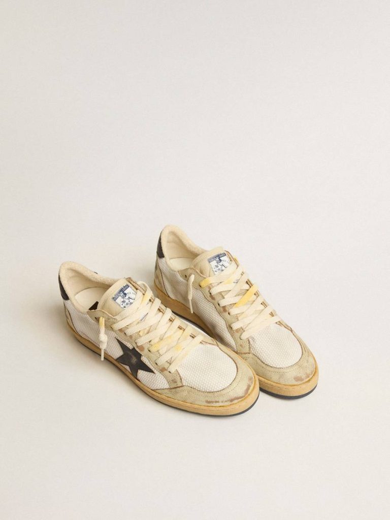 Ball Star In White Mesh With Vintage Blue Leather Star And Heel Tab Golden Goose Men Ball Star
