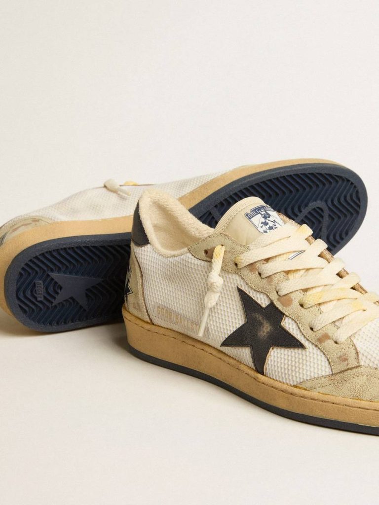 Ball Star In White Mesh With Vintage Blue Leather Star And Heel Tab Golden Goose Men Ball Star