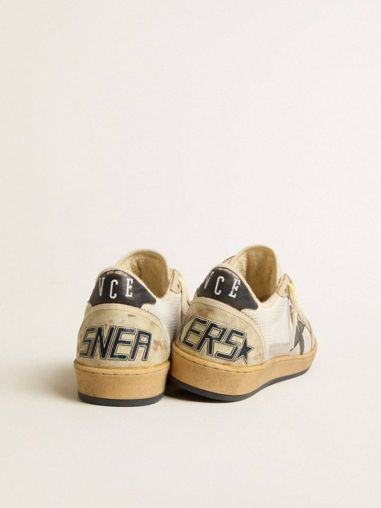 Ball Star In White Mesh With Vintage Blue Leather Star And Heel Tab Golden Goose Men Ball Star