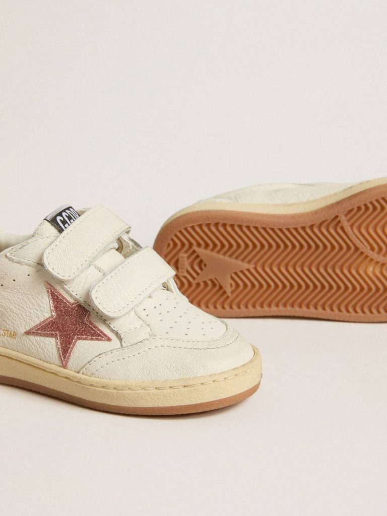 Ball Star Junior In Nappa With Peach-Pink Glitter Star And Heel Tab Golden Goose Little Girls (1-3 Years) Kids