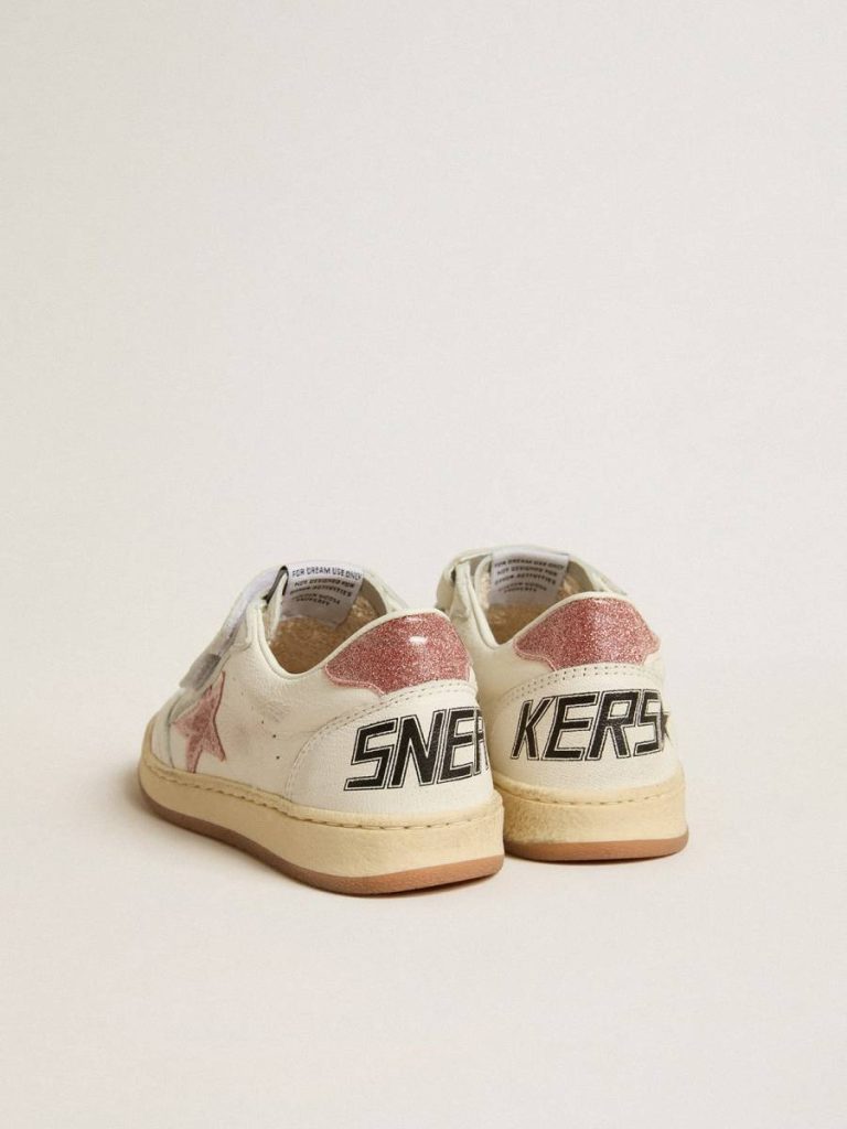 Ball Star Junior In Nappa With Peach-Pink Glitter Star And Heel Tab Golden Goose Little Girls (1-3 Years) Kids