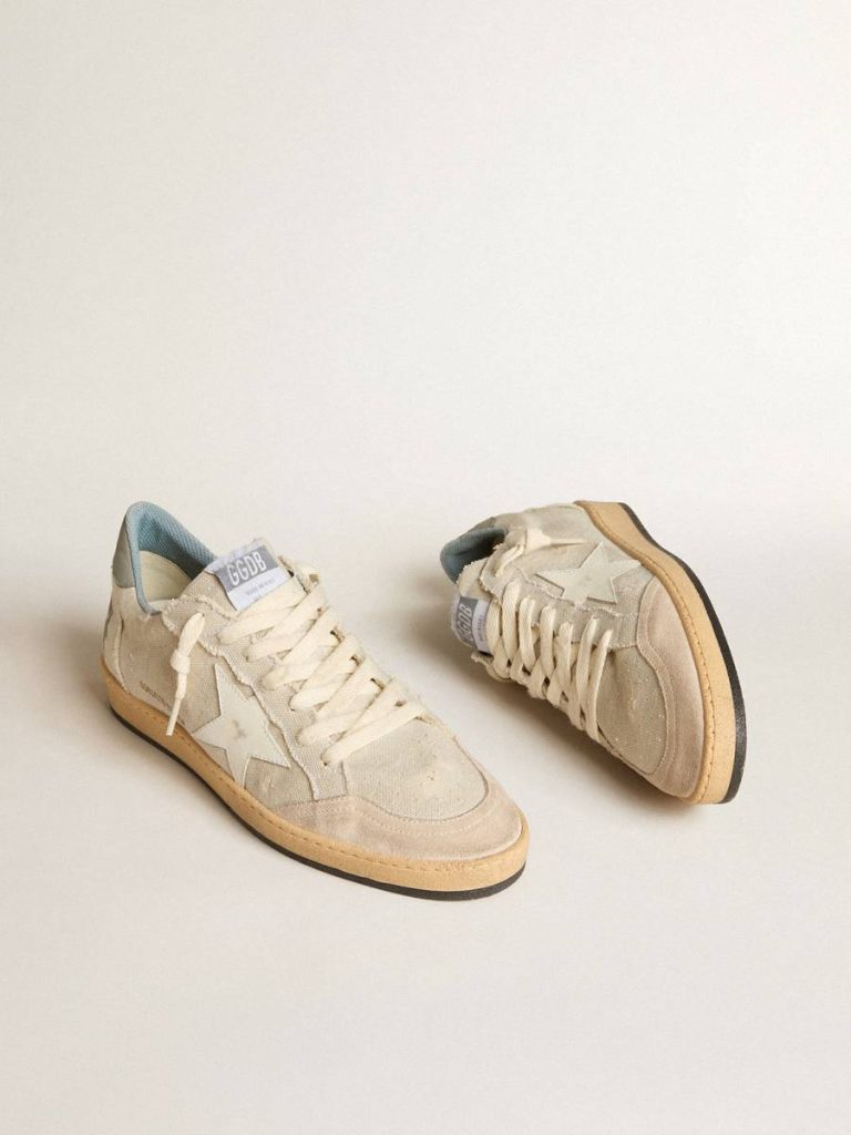 Ball Star Men's Ball Star Ltd In Gray Canvas With Leather Star And Nubuck Heel Tab Golden Goose Men