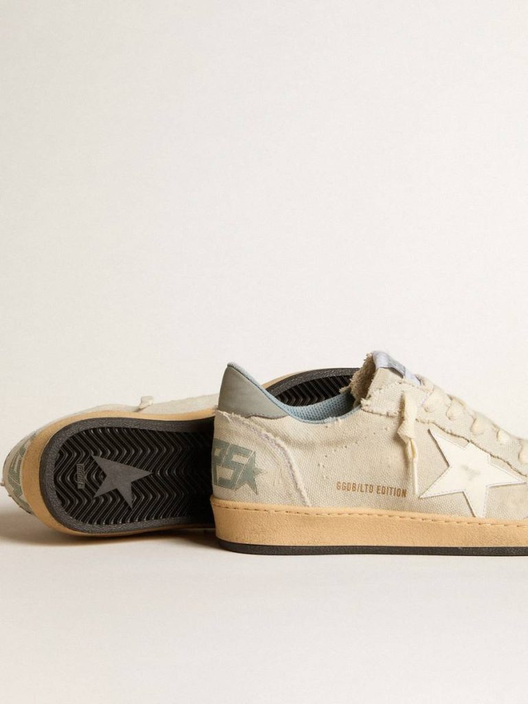 Ball Star Men's Ball Star Ltd In Gray Canvas With Leather Star And Nubuck Heel Tab Golden Goose Men