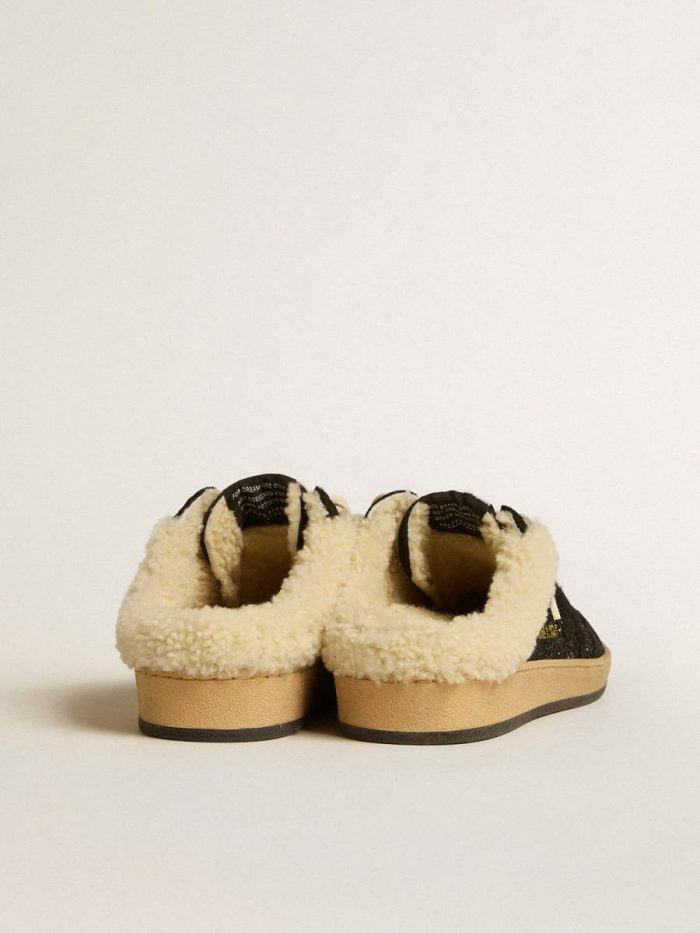 Ball Star Sabots In Black Glitter With Black Star And Shearling Lining Golden Goose Ball Star Women