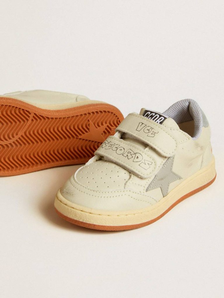 Ball Star Teen In White Leather With Powder Blue Star And Heel Tab Golden Goose Off-White Kids Boys (4-10 Years)