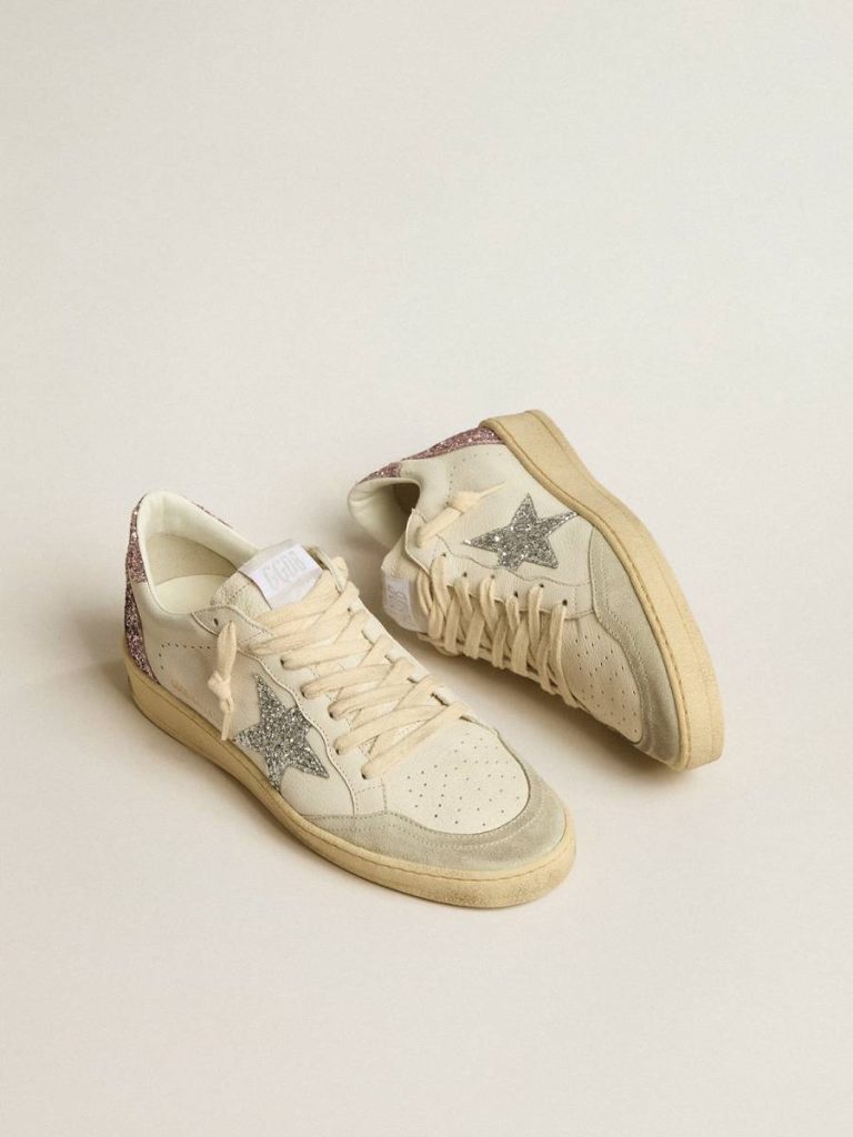 Ball Star With Silver Glitter Star And Pink Glitter Heel Tab Women Golden Goose Ball Star