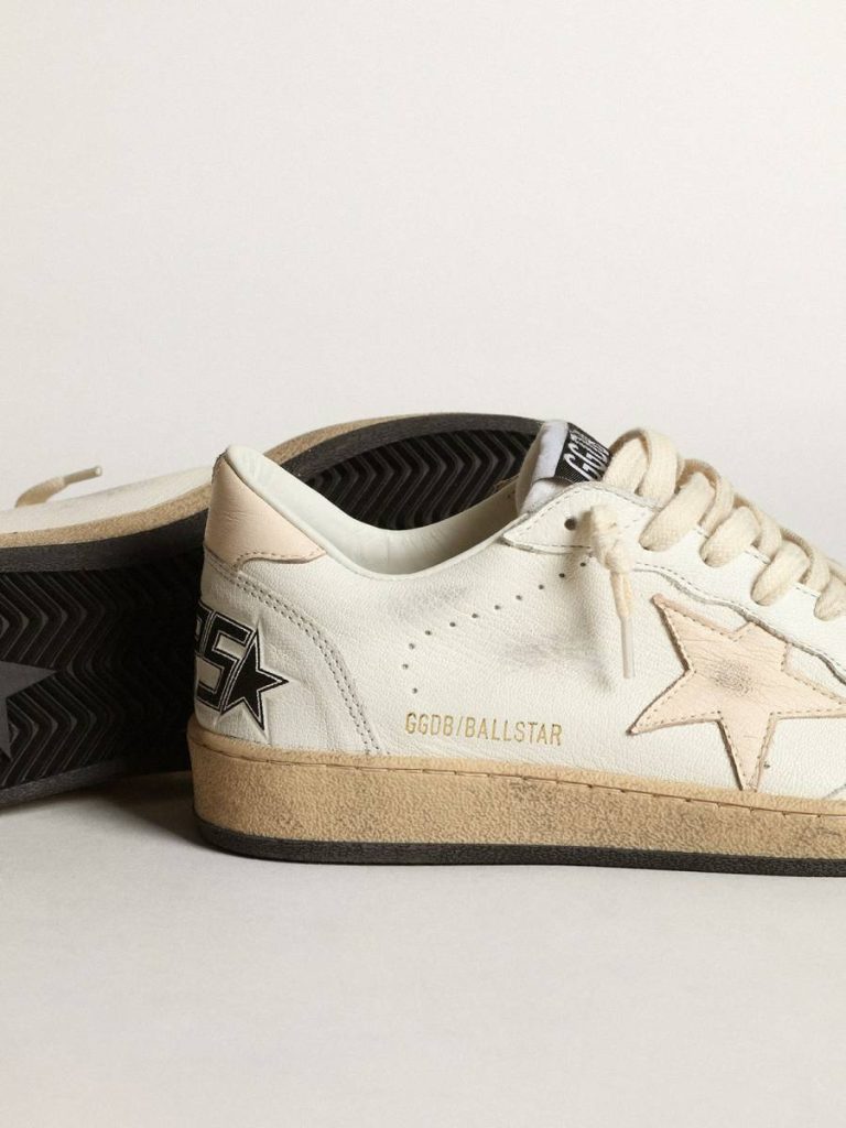 Ball Star Women Golden Goose Ball Star Ltd In White Nappa With A Salmon-Pink Nappa Star