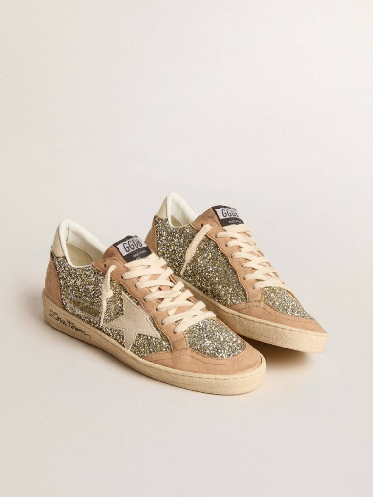 Ball Star Women's Ball Star In Platinum Glitter With Cream Leather Star And Nubuck Toe Golden Goose Women
