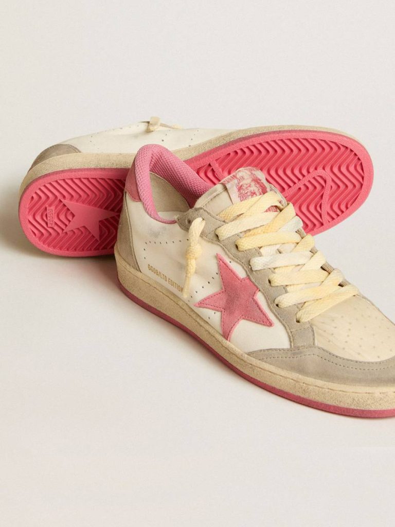 Ball Star Women's Ball Star Ltd In Nappa With Pink Suede Star And Dove-Gray Inserts Golden Goose Women