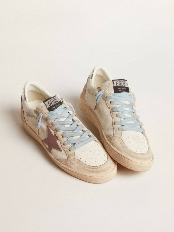 Ball Star Women's Ball Star Ltd In White Nappa And Pearl Suede With Mauve Leather Star Women Golden Goose