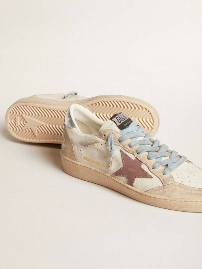 Ball Star Women's Ball Star Ltd In White Nappa And Pearl Suede With Mauve Leather Star Women Golden Goose