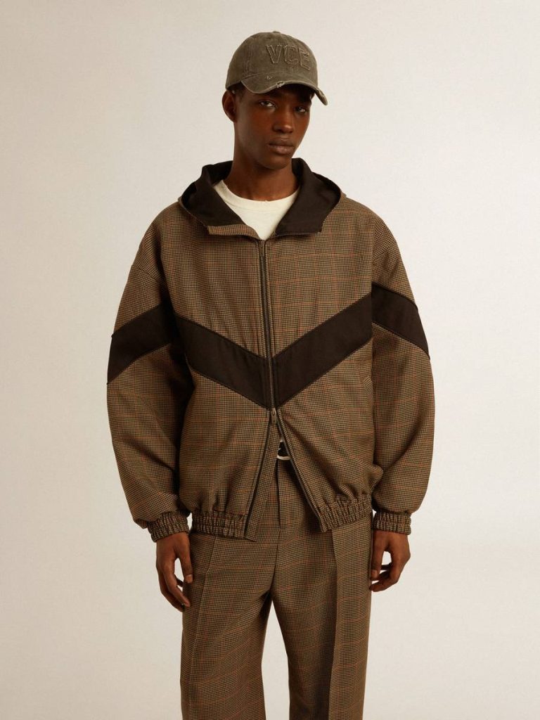 Beige And Black Windcheater In Beige And Black Houndstooth Men Coats & Jackets Golden Goose