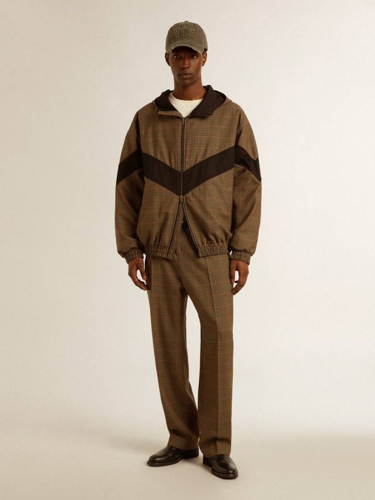 Beige And Black Windcheater In Beige And Black Houndstooth Men Coats & Jackets Golden Goose