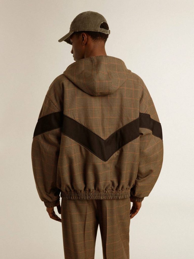 Beige And Black Windcheater In Beige And Black Houndstooth Men Coats & Jackets Golden Goose