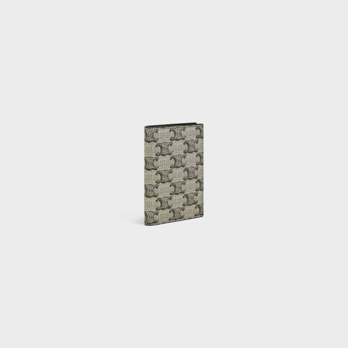 Beige Coin And Card Holders Men Celine Vertical Card Holder In Triomphe Canvas And Calfskin