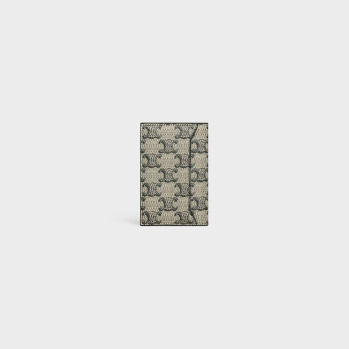 Beige Coin And Card Holders Men Celine Vertical Card Holder In Triomphe Canvas And Calfskin