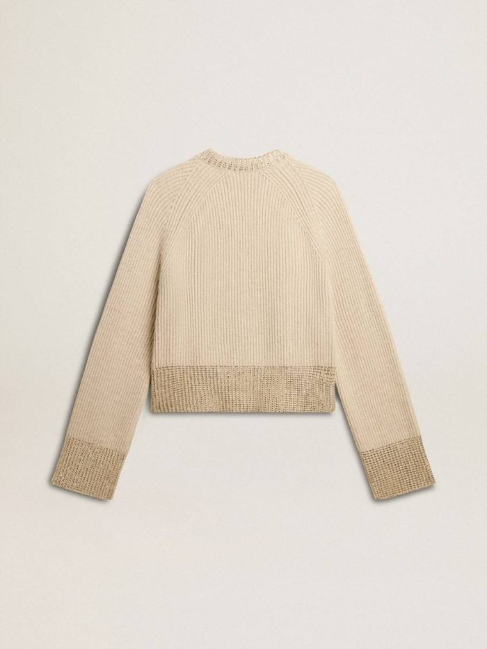 Beige Knitwear Women's Boxy Sweater In Wool With Hotfix Crystal Decoration Golden Goose Women