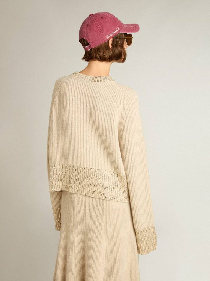 Beige Knitwear Women's Boxy Sweater In Wool With Hotfix Crystal Decoration Golden Goose Women