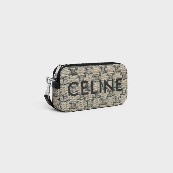 Beige Tech Accessories Men Horizontal Pouch In Triomphe Canvas With Celine Print