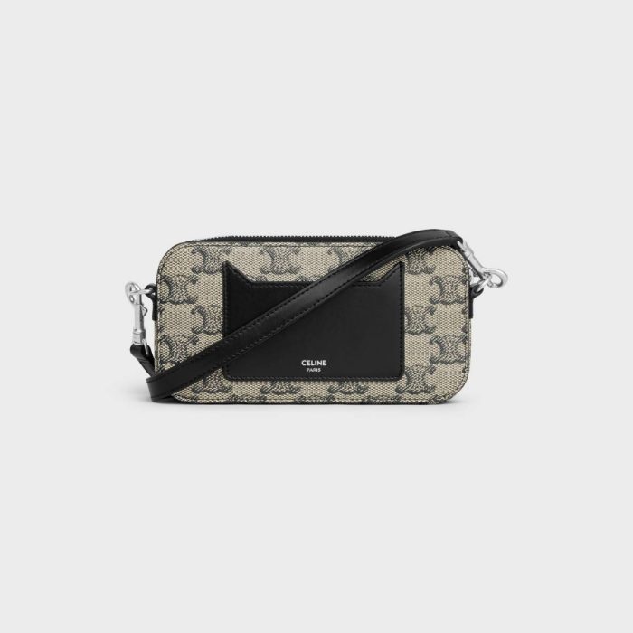 Beige Tech Accessories Men Horizontal Pouch In Triomphe Canvas With Celine Print