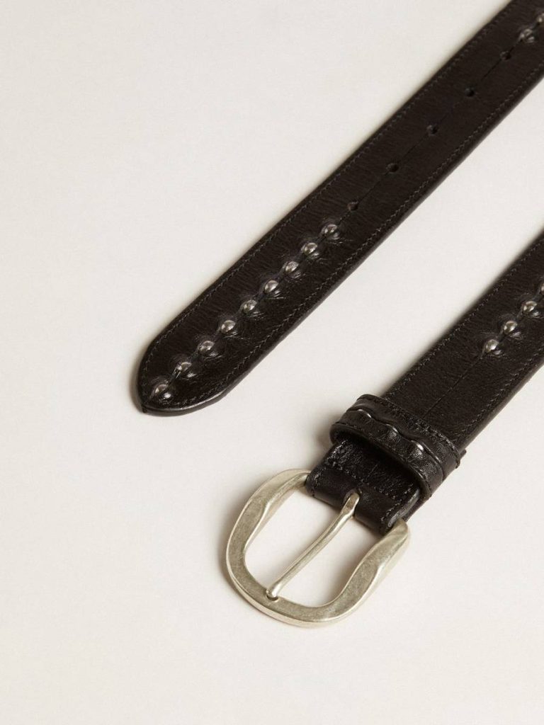 Belts Golden Goose Men Black Leather Belt With Studs Black