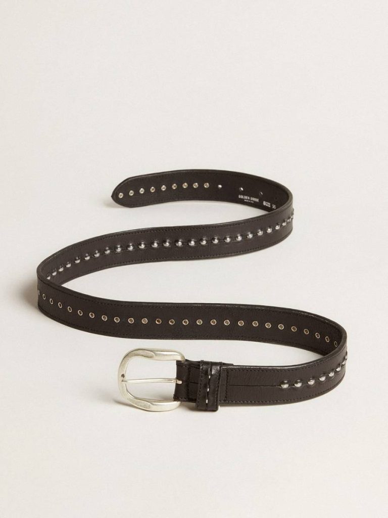 Belts Golden Goose Men Black Leather Belt With Studs Black