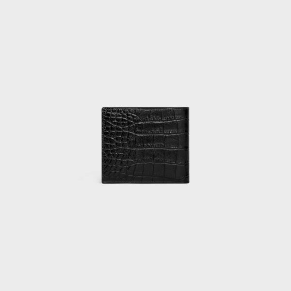 Bi-Fold Wallet With Coin Compartment In Crocodile Embossed Calfskin Men Celine Wallets Black
