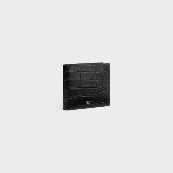 Bi-Fold Wallet With Coin Compartment In Crocodile Embossed Calfskin Men Celine Wallets Black