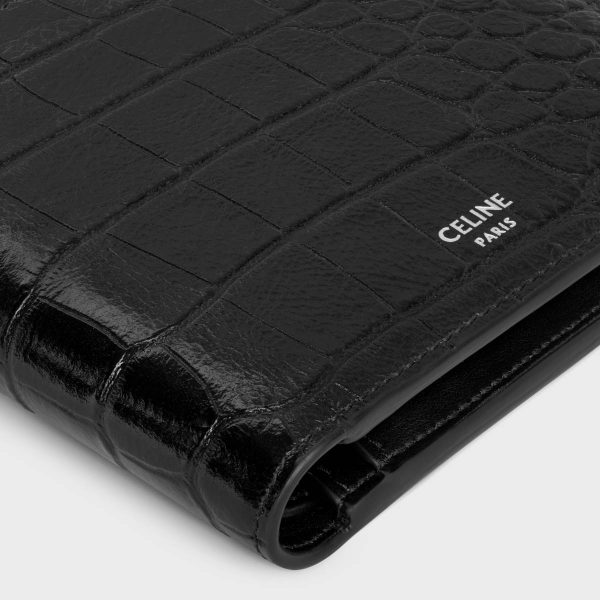 Bi-Fold Wallet With Coin Compartment In Crocodile Embossed Calfskin Men Celine Wallets Black